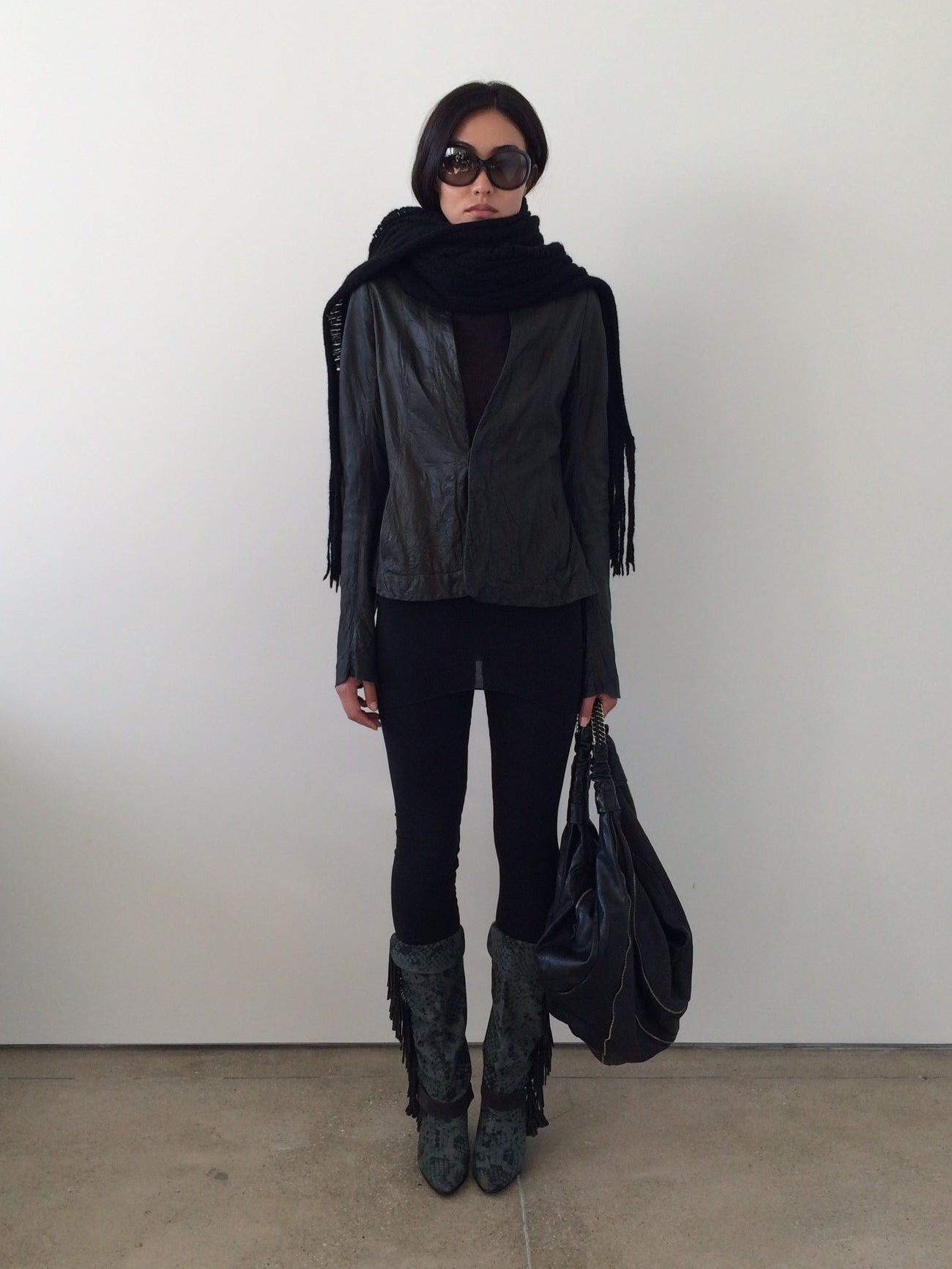 rick owens dark forest green leather blazer