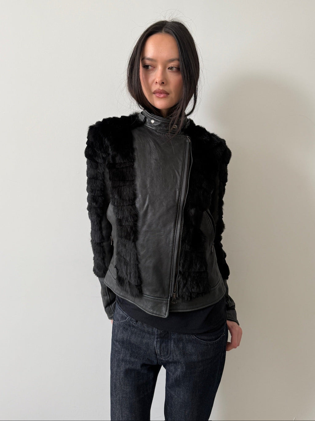 leather and rabbit fur jacket