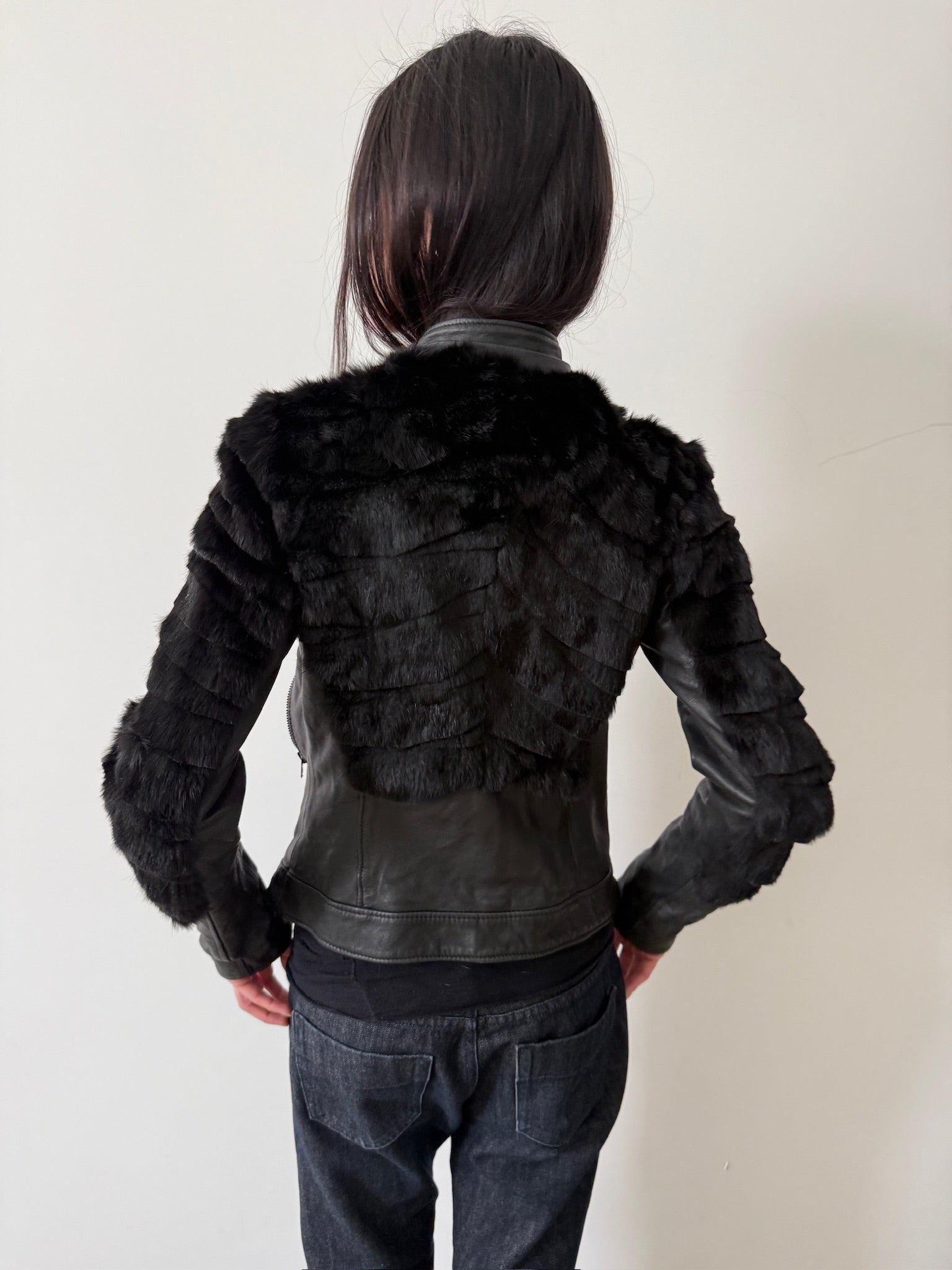 leather and rabbit fur jacket