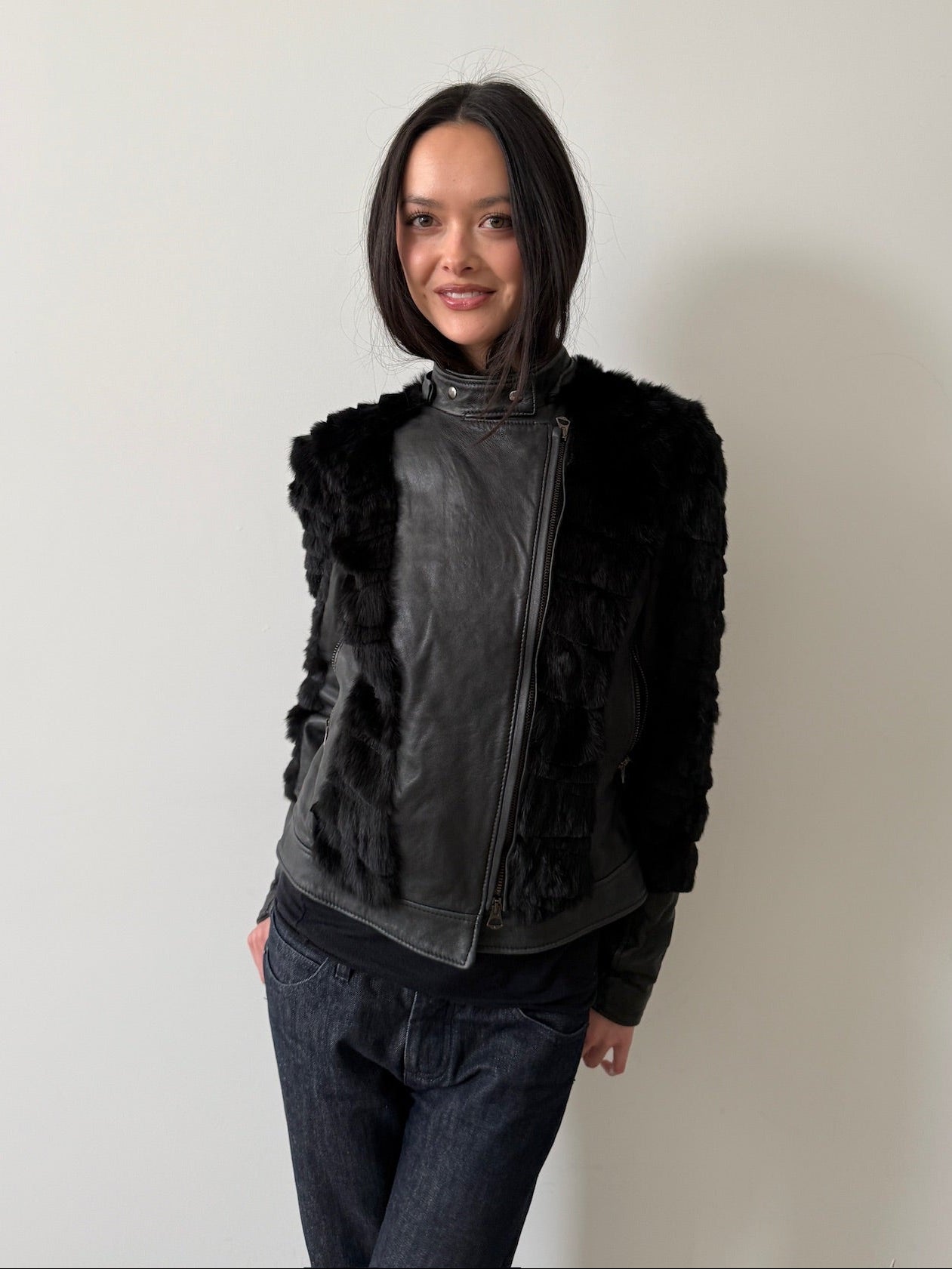 leather and rabbit fur jacket
