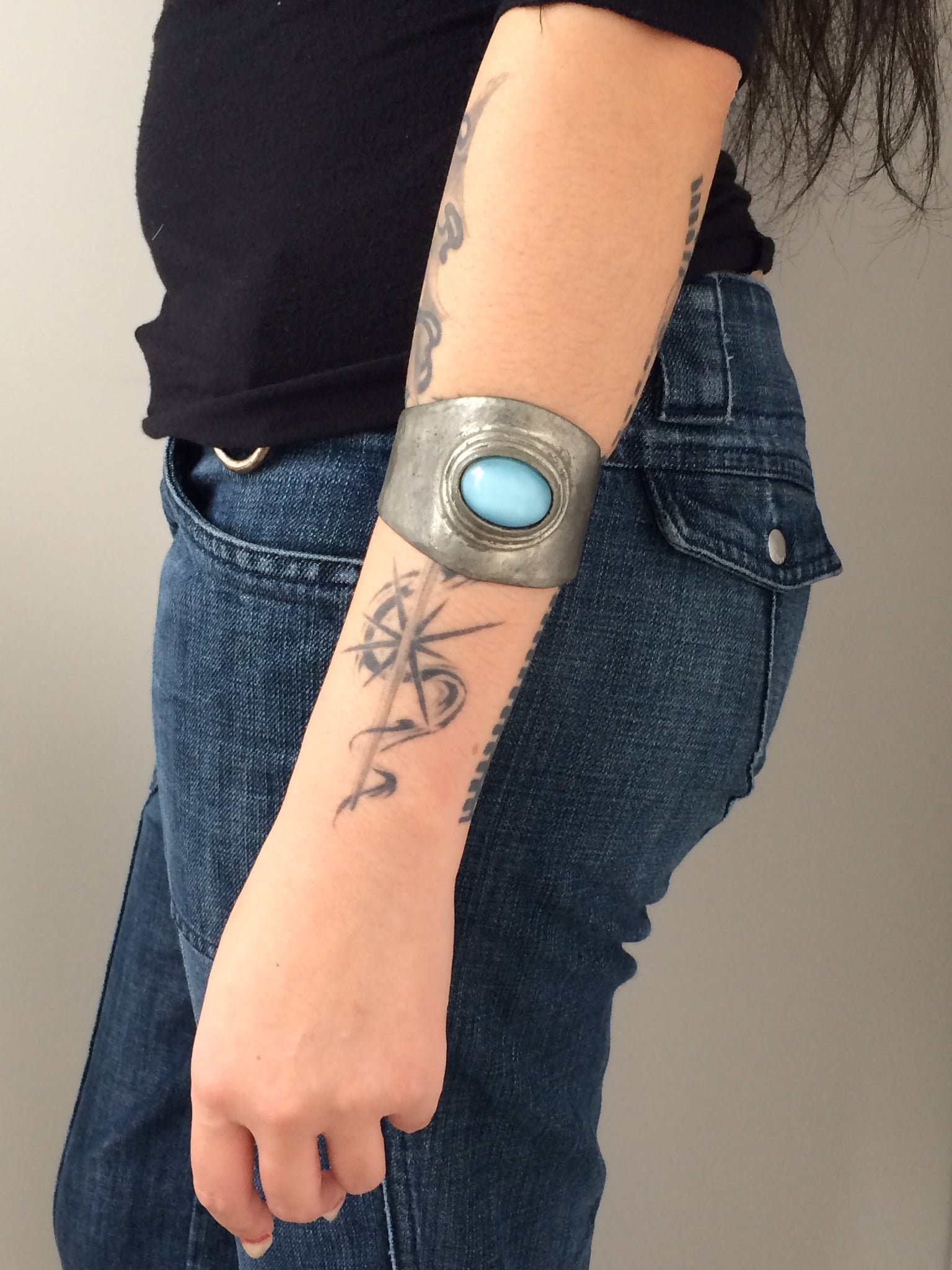 vintage sterling silver plated cuff with blue stone