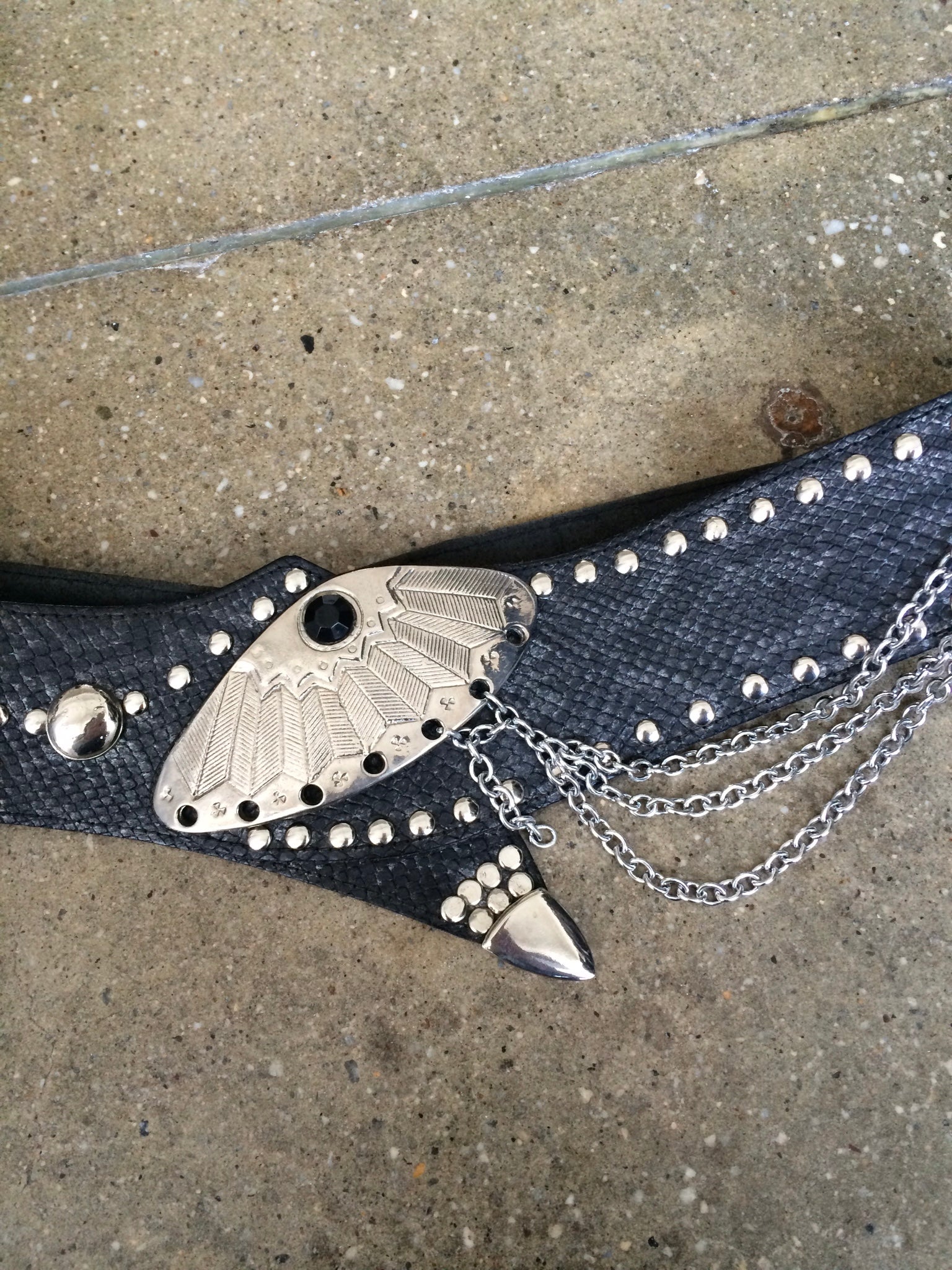 vintage snakeskin leather belt with chain embellishment