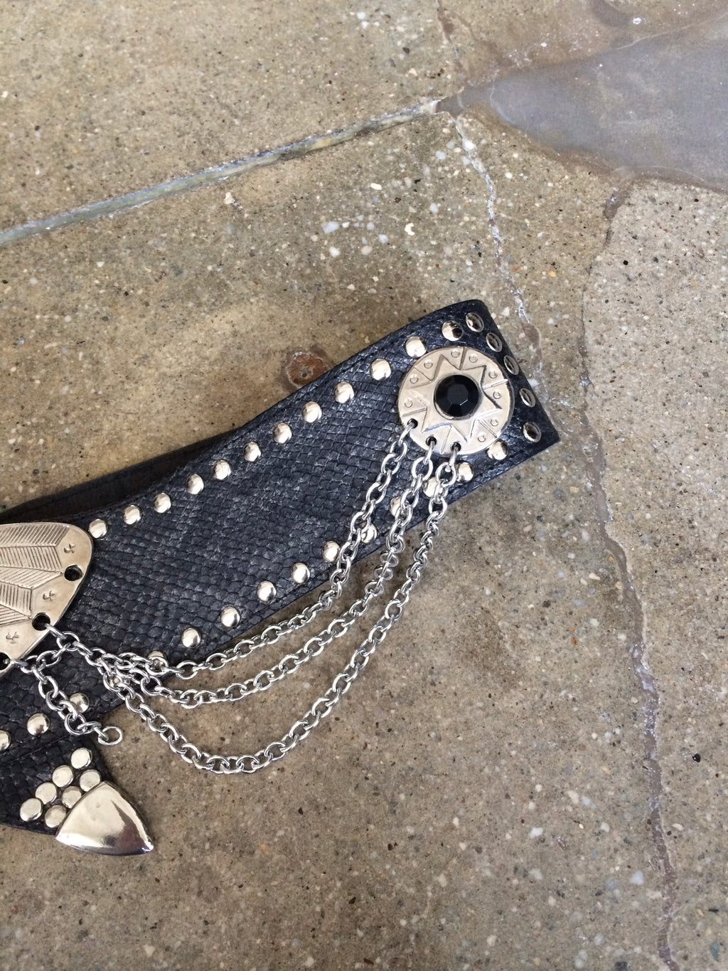 vintage snakeskin leather belt with chain embellishment