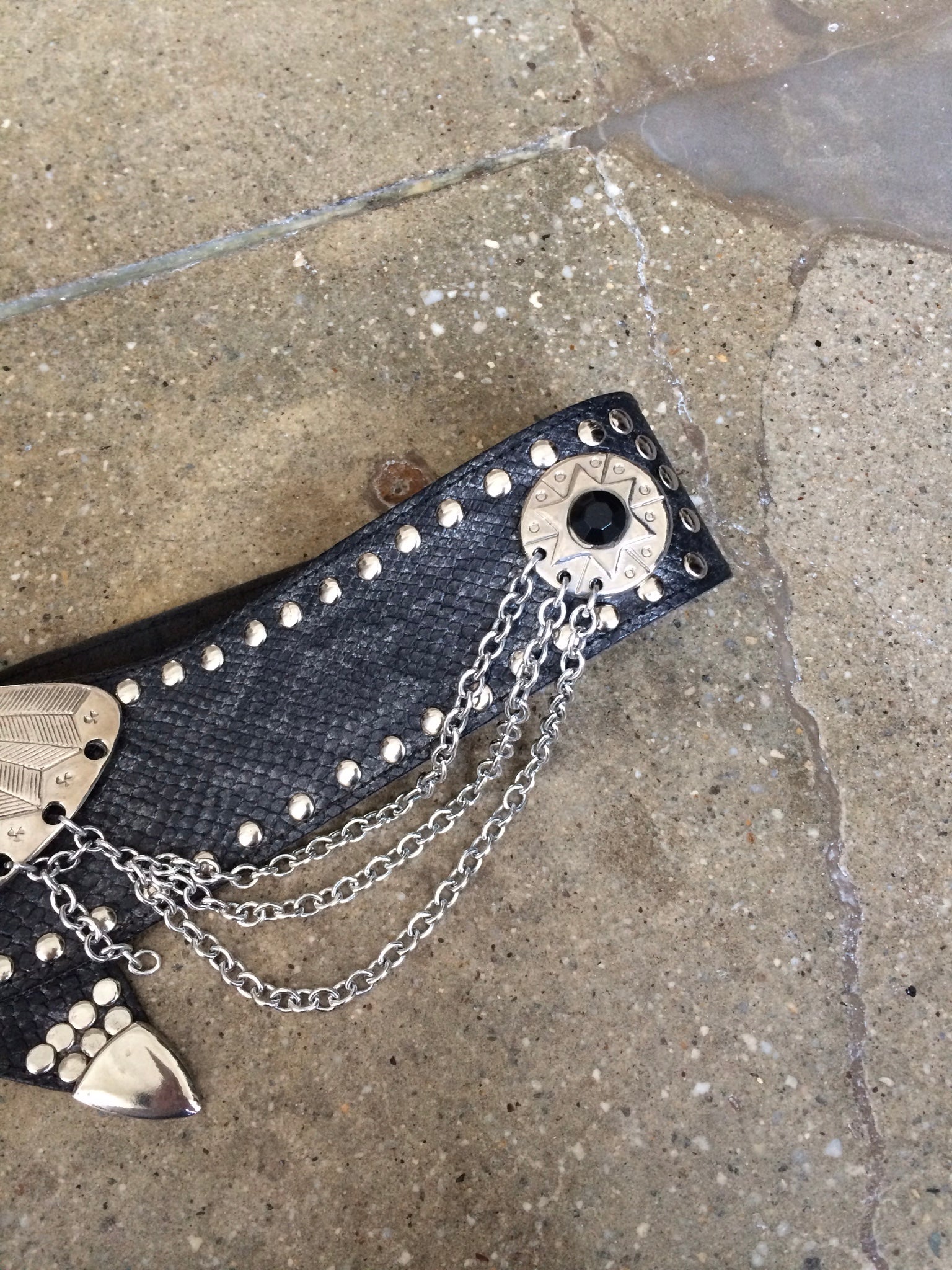 vintage snakeskin leather belt with chain embellishment