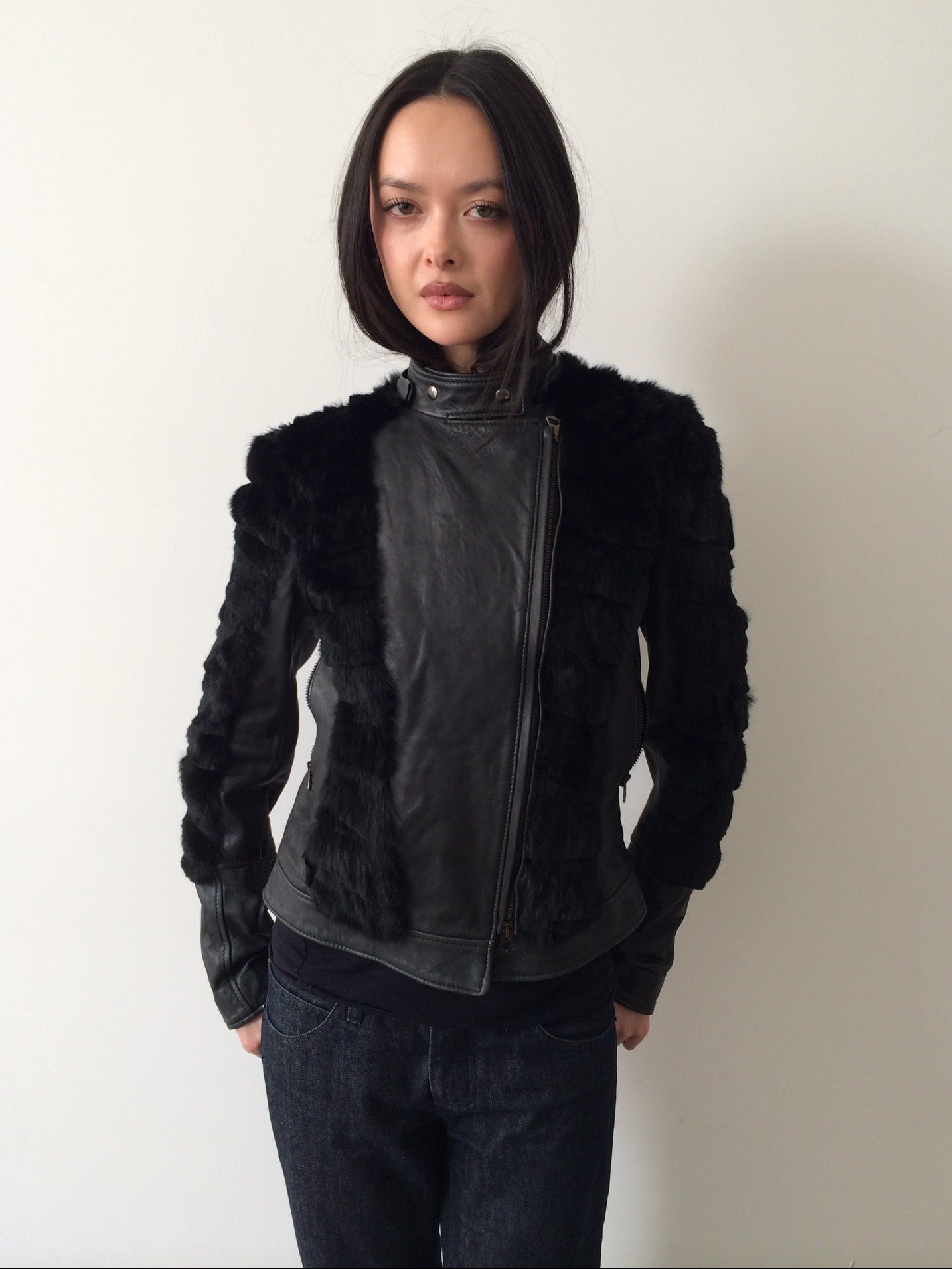 leather and rabbit fur jacket
