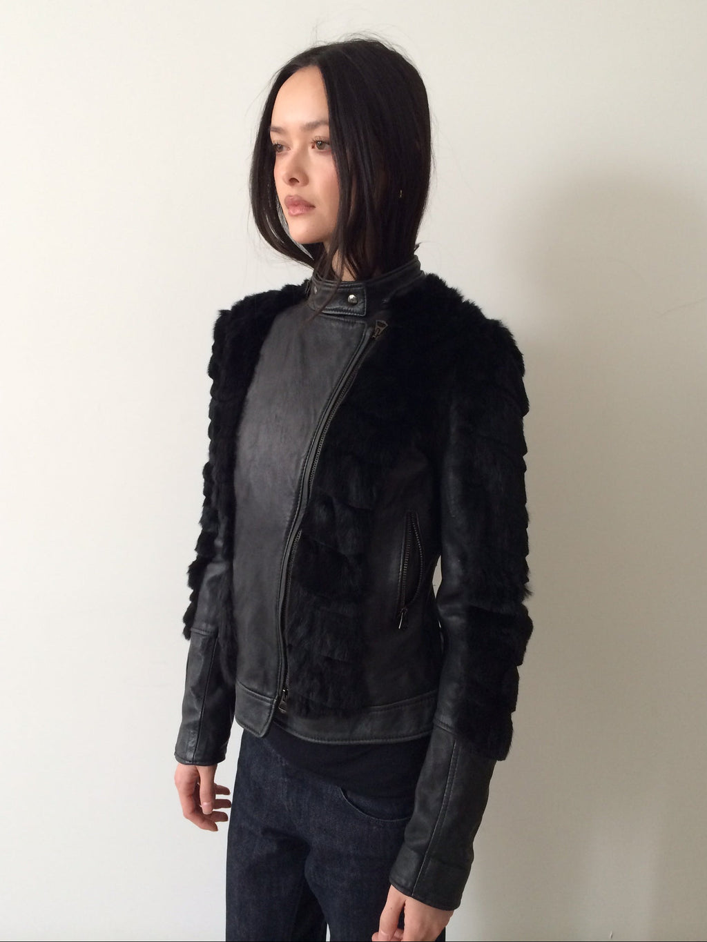 leather and rabbit fur jacket