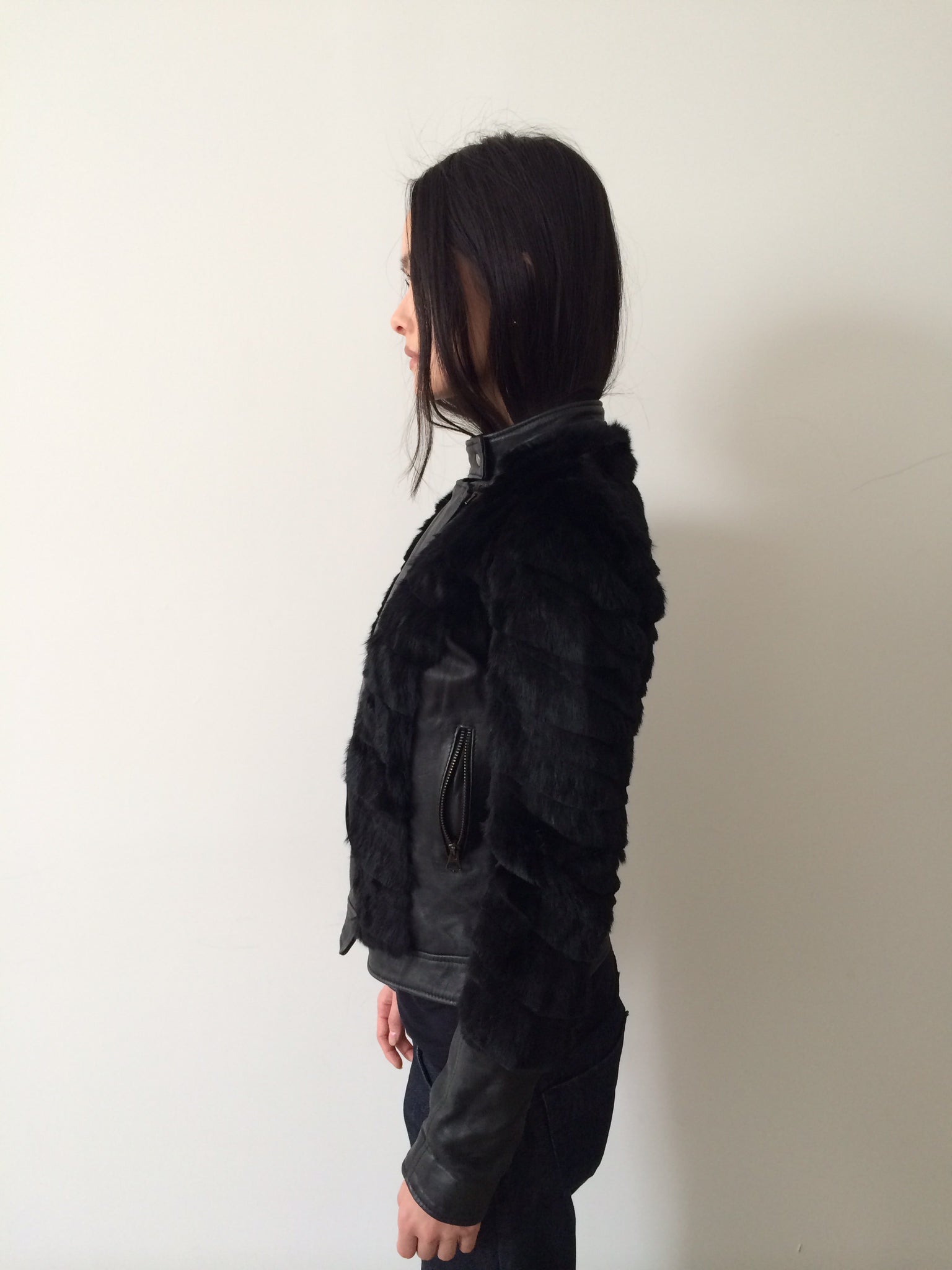 leather and rabbit fur jacket