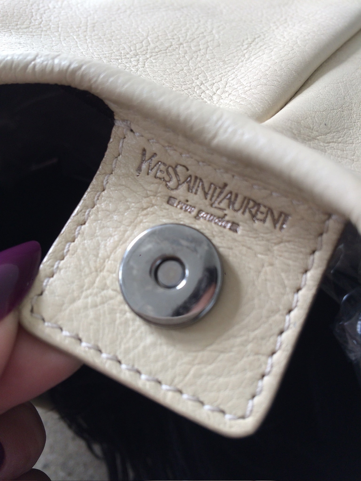 ysl cream leather mombasa with deer horn handle