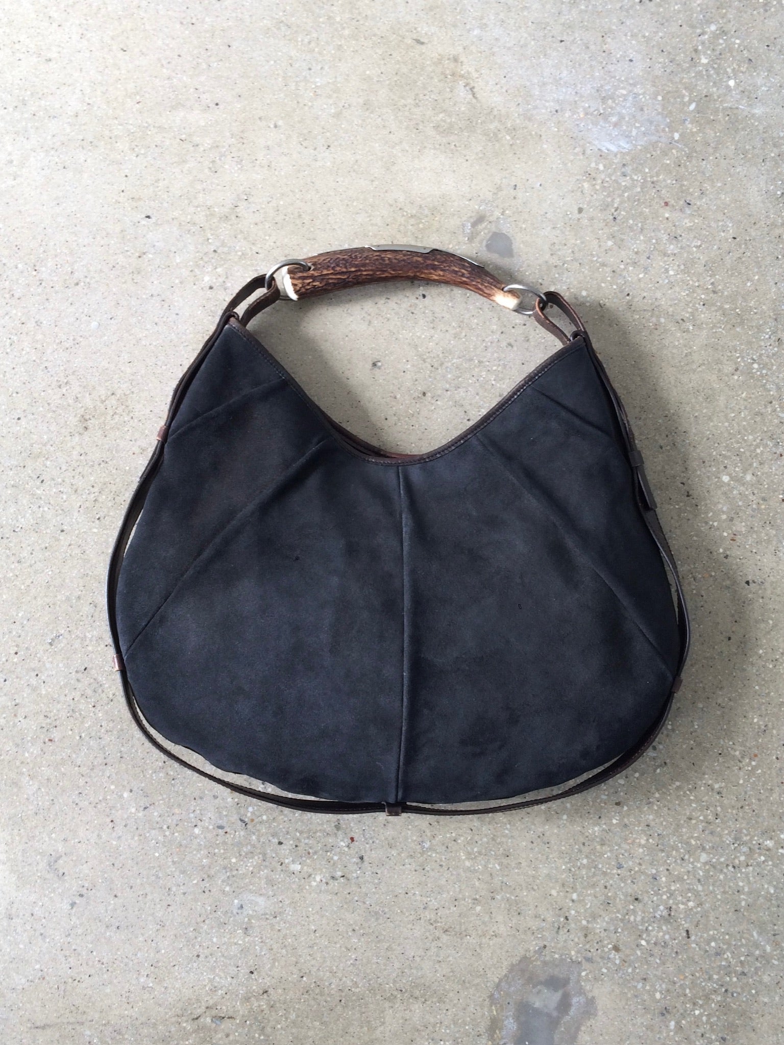 ysl black suede and deer horn mombasa bag
