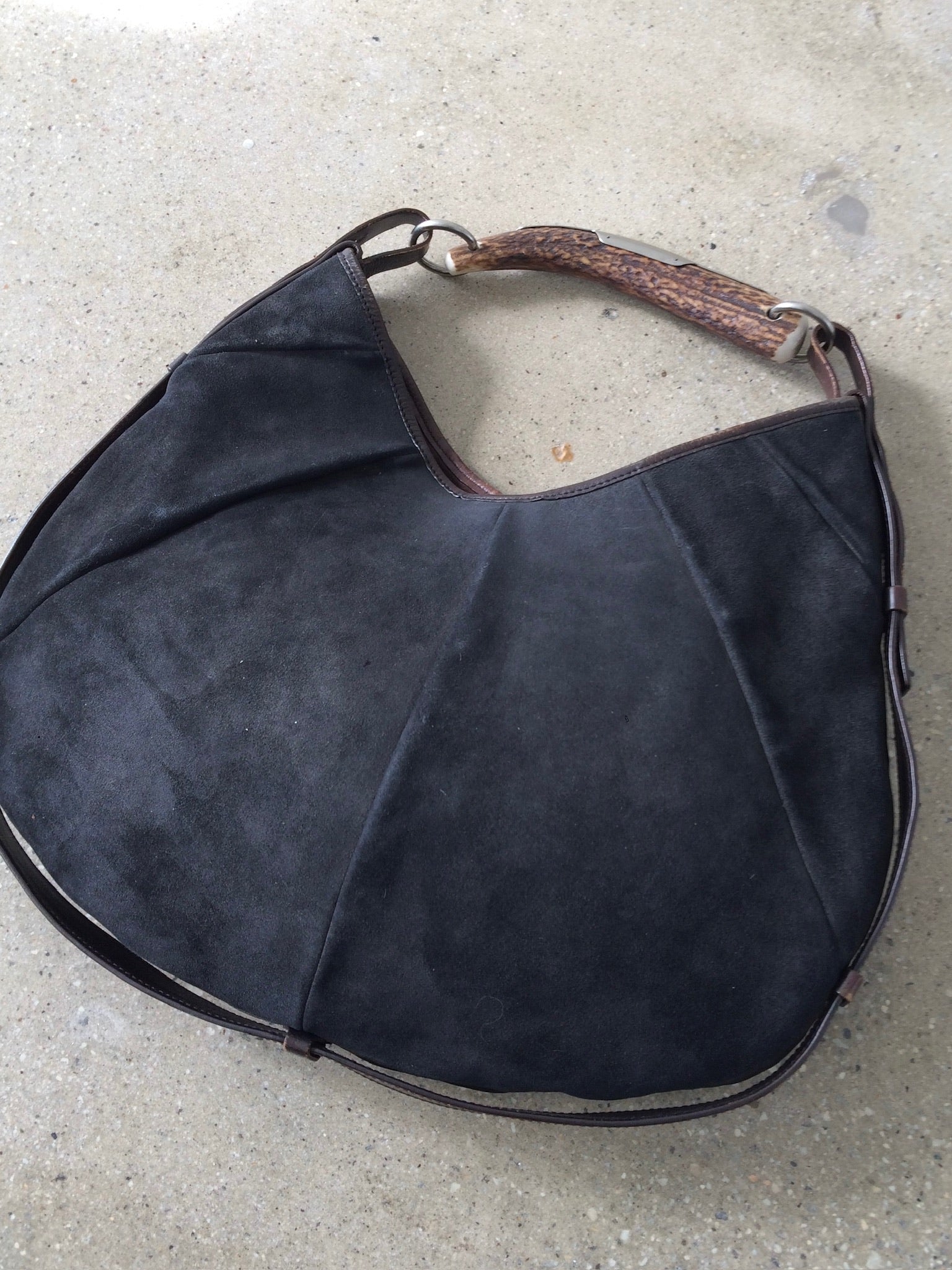 ysl black suede and deer horn mombasa bag