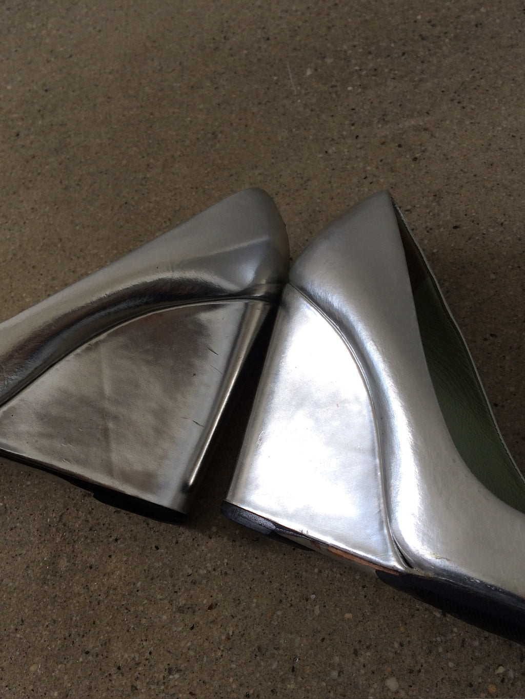 vintage prada chrome wedges 35