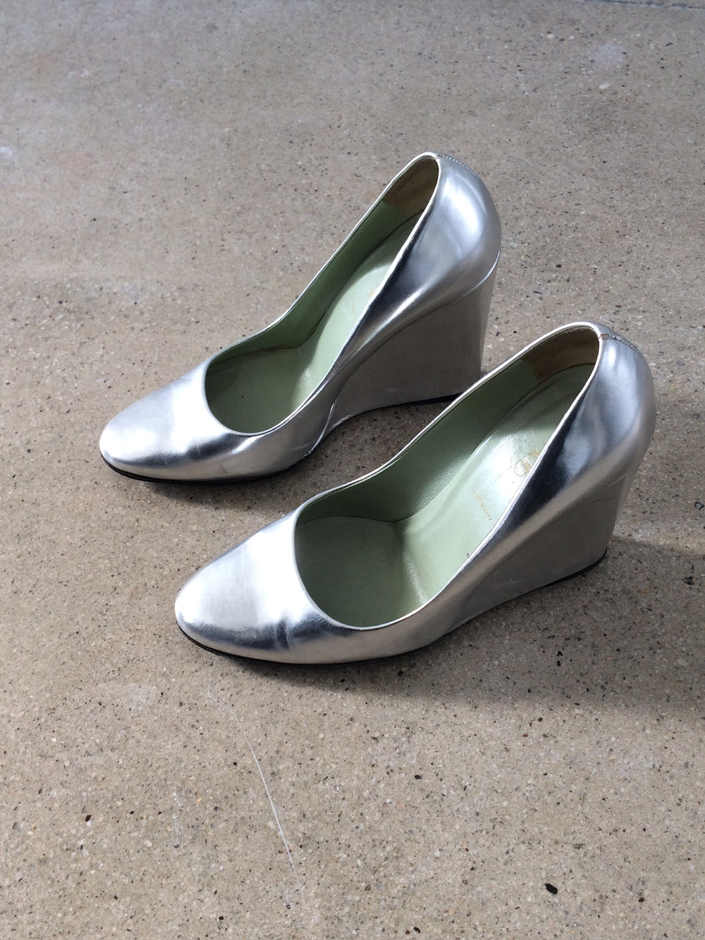 vintage prada chrome wedges 35
