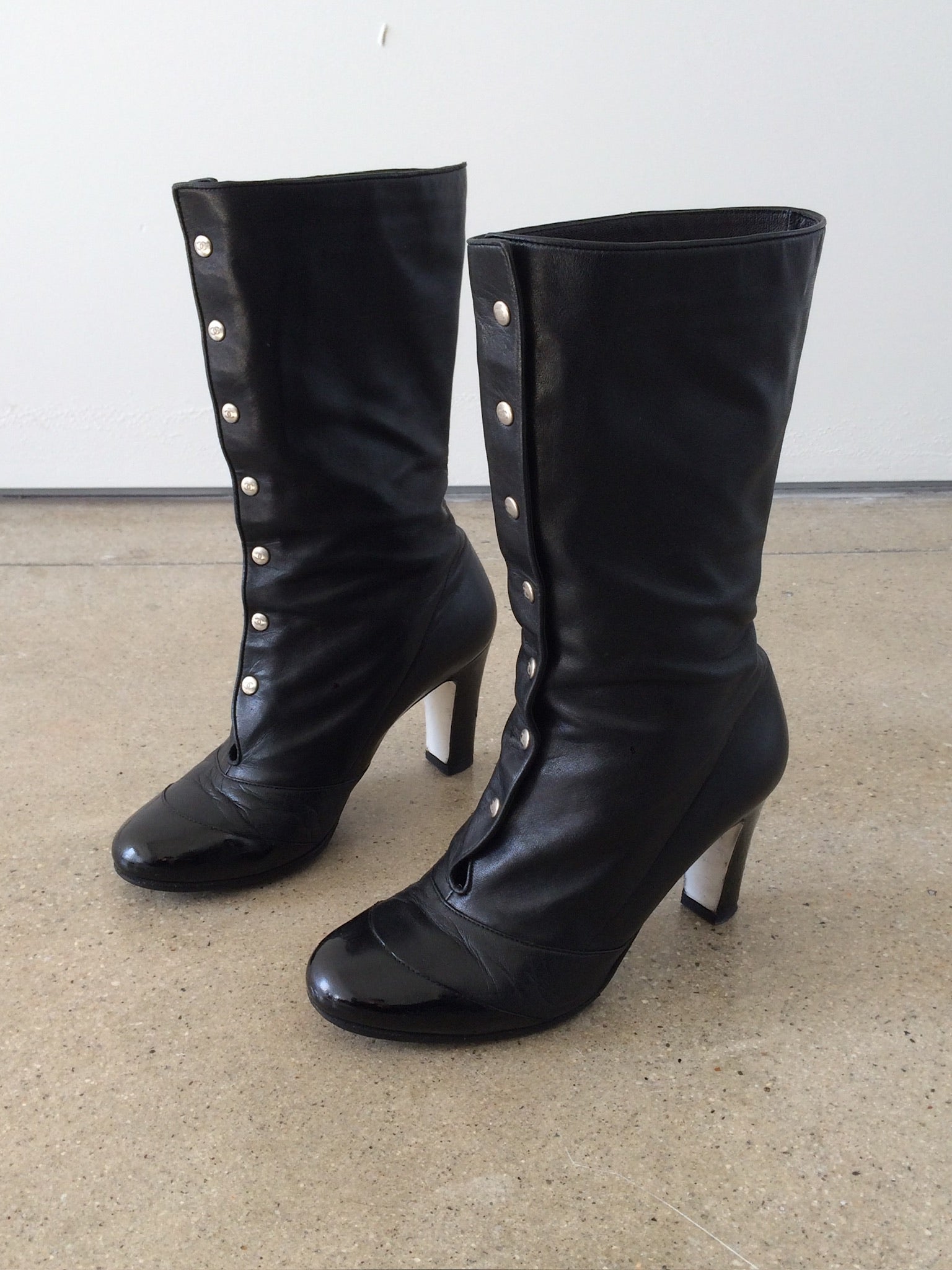 vintage chanel lambskin patent leather boots 36.5