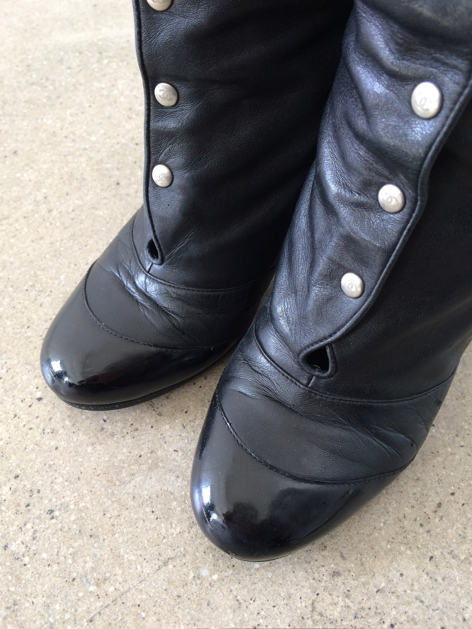 vintage chanel lambskin patent leather boots 36.5